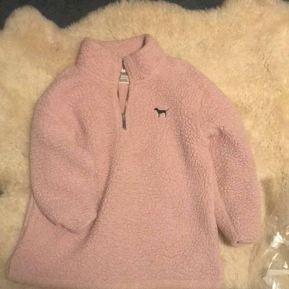 pink fuzzy quarter zip